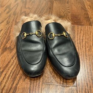 Gucci Princetown Fur-Lined Horsebit Mules – Black – Size 36